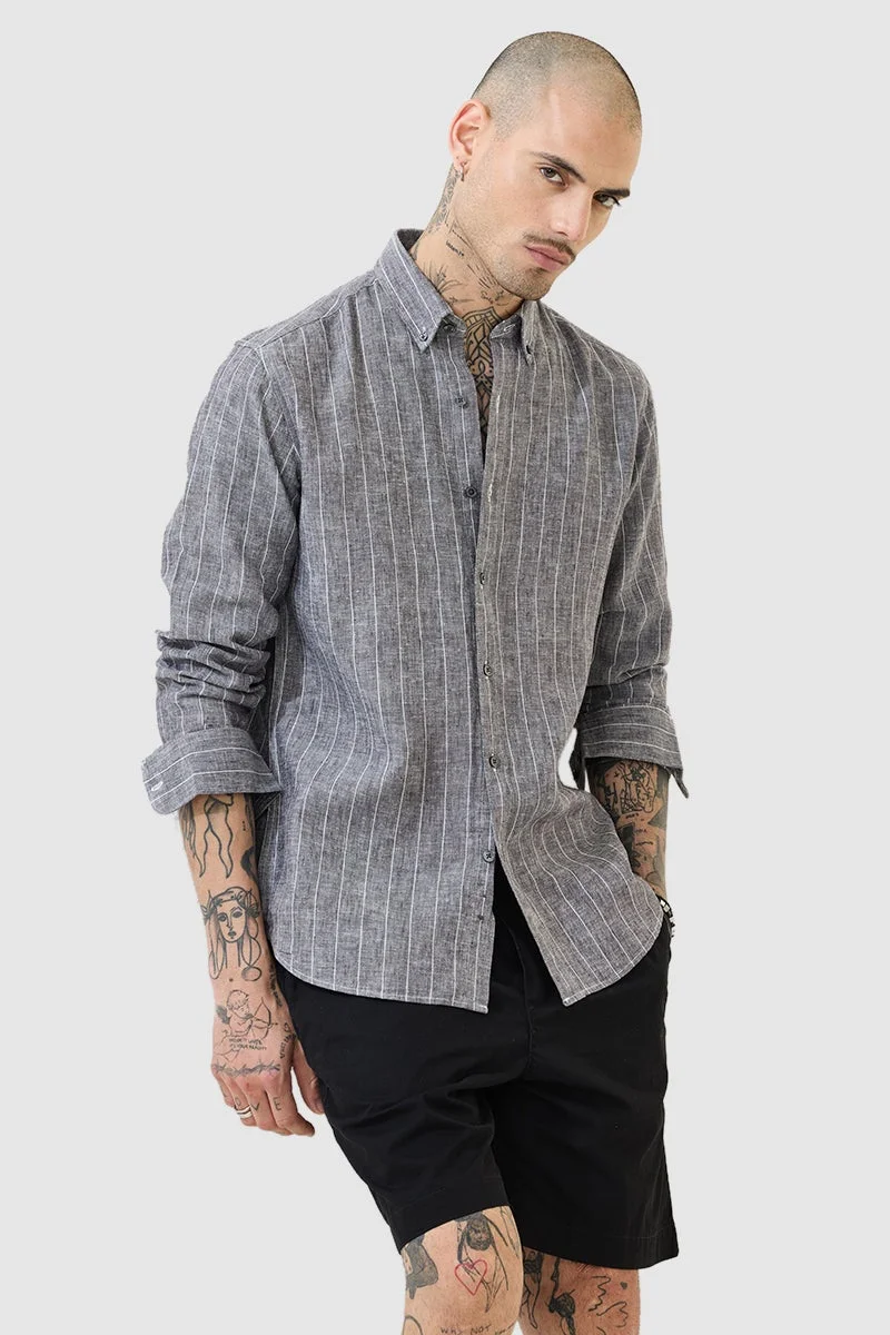 SNITCH Dark Grey Striped Long Sleeve Slim Fit Shirt