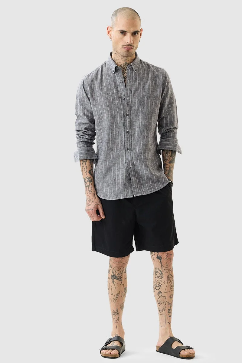 SNITCH Dark Grey Striped Long Sleeve Slim Fit Shirt
