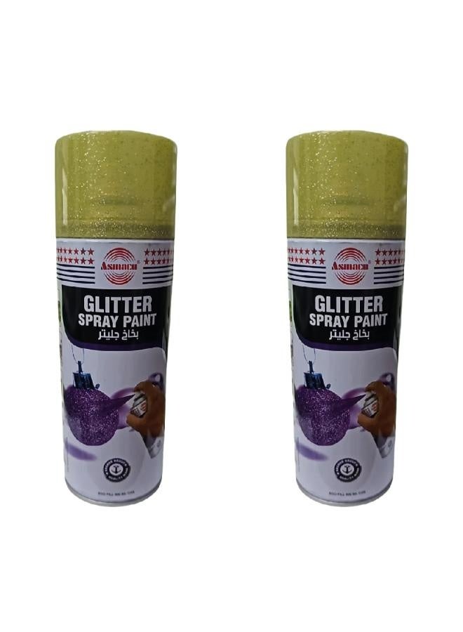 Asmaco Glitter Spray Paint - Yellow - 400 Ml - Set of 02