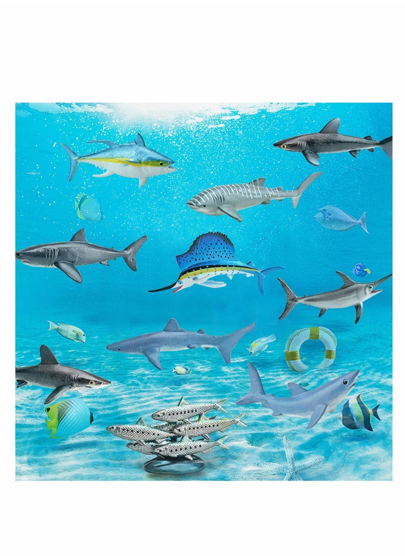 Realistic Mini Sea Creature Figures Toy, 10 Pcs Ocean Animal Pelagic Fish Figurine Set with Whale Sharks Tunas Swordfish Sailfish Sardines Educational Marine for Bath Pool Toy Cake Topper