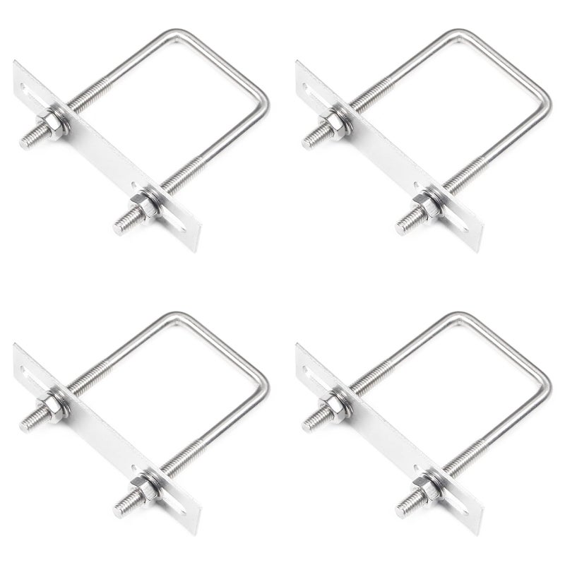Yinpecly 4 Pack Square U-Bolts 1.57"/40mm Inner Width 3.15"/80mm Length 304 Stainless Steel U Bolts M6 with Washers & Nuts & Frame Plate for Automobiles Trailer, Ski Boat, or Sailboat Trailer - Image 1