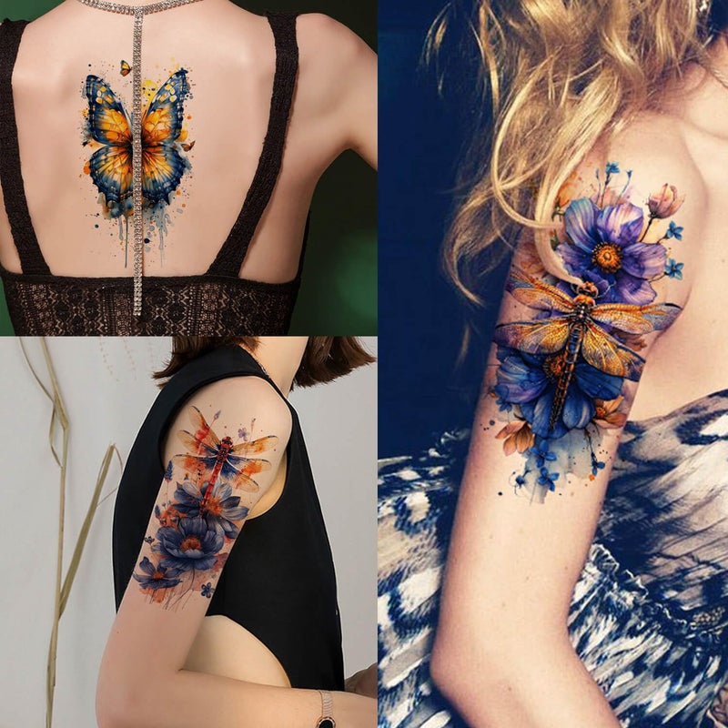 GLARYYEARS Temporary Tattoos for Women Girls, 45-Pack Large&Small Fake Tattoos, Long-lasting Flower Floral Butterfly Tattoo, Variety Pack Realistic Tattoos 3D, Cool on Arm Leg Wrist Hand Body - Image 2