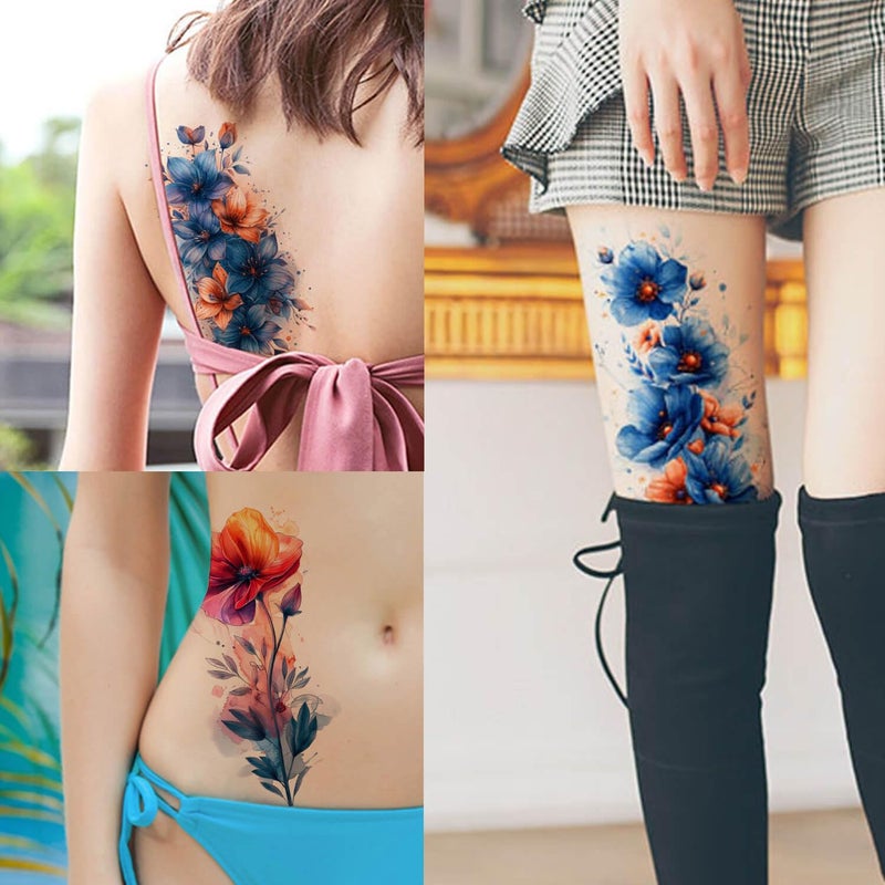 GLARYYEARS Temporary Tattoos for Women Girls, 45-Pack Large&Small Fake Tattoos, Long-lasting Flower Floral Butterfly Tattoo, Variety Pack Realistic Tattoos 3D, Cool on Arm Leg Wrist Hand Body - Image 3
