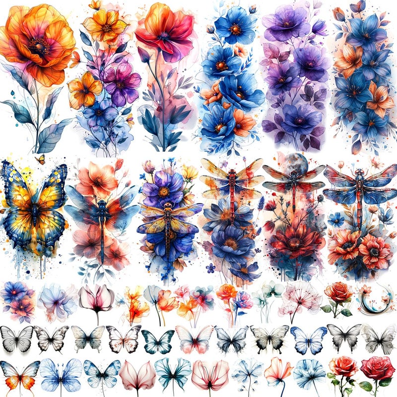 GLARYYEARS Temporary Tattoos for Women Girls, 45-Pack Large&Small Fake Tattoos, Long-lasting Flower Floral Butterfly Tattoo, Variety Pack Realistic Tattoos 3D, Cool on Arm Leg Wrist Hand Body - Image 1