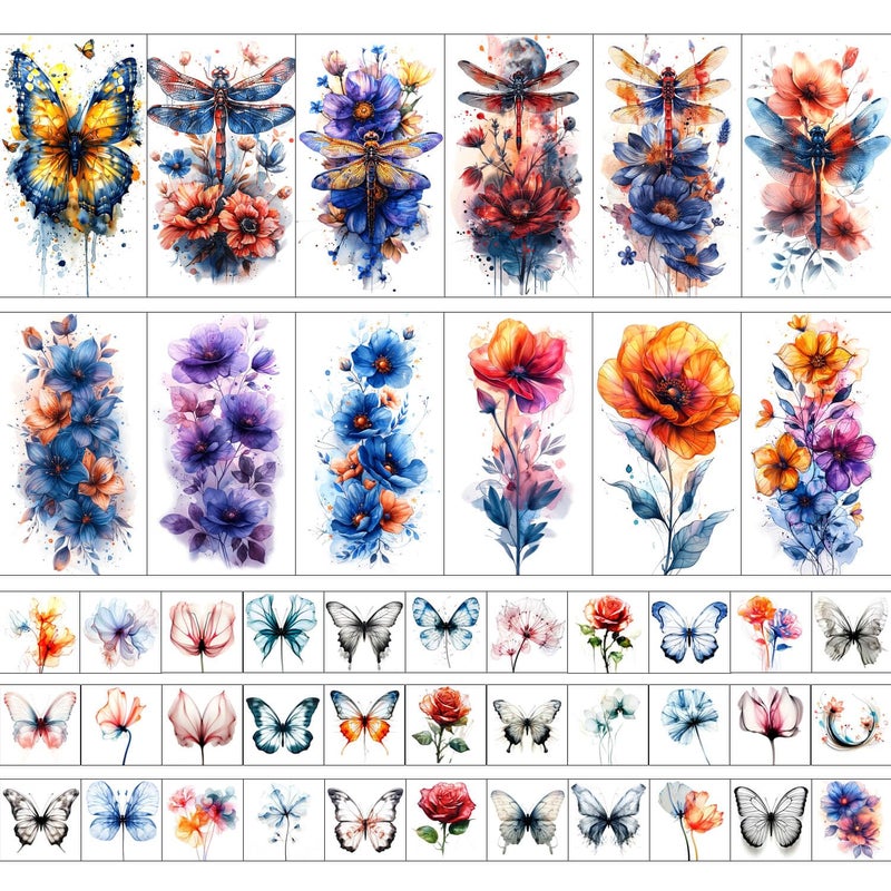 GLARYYEARS Temporary Tattoos for Women Girls, 45-Pack Large&Small Fake Tattoos, Long-lasting Flower Floral Butterfly Tattoo, Variety Pack Realistic Tattoos 3D, Cool on Arm Leg Wrist Hand Body - Image 5
