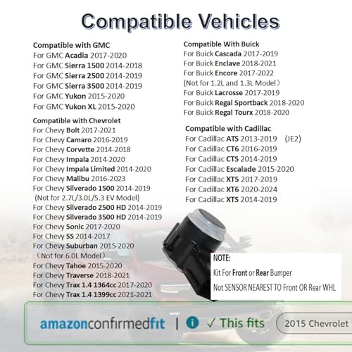 MANATEE Bumper Park Assist Object Sensor 23428268 for Cadillac Chevy GMC Buick Silverado Sierra 1500 2500 3500 HD Yukon XL Encore Lacrosse CTS CT6 XT5 XTS, 52050134 84078131 84153946 4PCS, White - Image 3