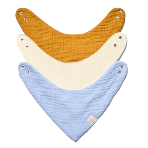 NINTARABABY Bandana Bibs – 100% Organic Muslin Cotton, 7-Layer Absorbent for Drooling, Teething & Feeding, Soft & Hypoallergenic, Adjustable Snap Buttons, Reversible, Baby Gift Ages 0–3, Pack of 3 - Image 1