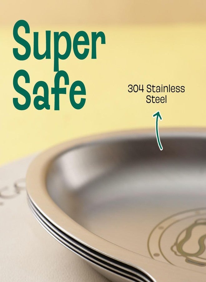 Basil Stainless Steel Plate for Kids - Kids Plates for Food with 4 Compartments - Dinner Plates for Baby - Unbreakable Dinner Plates - Ideal for Birthday, Return Gifting - BPA-Free - Rocket Plate Dino - Image 2