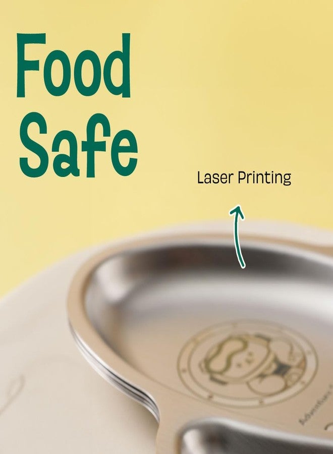 Basil Stainless Steel Plate for Kids - Kids Plates for Food with 4 Compartments - Dinner Plates for Baby - Unbreakable Dinner Plates - Ideal for Birthday, Return Gifting - BPA-Free - Rocket Plate Dino - Image 3