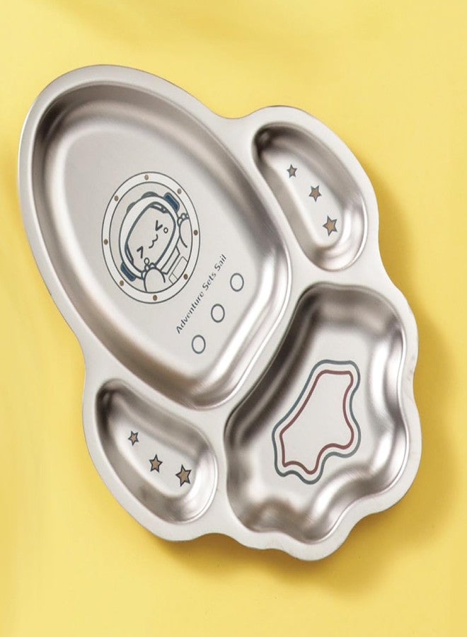Basil Stainless Steel Plate for Kids - Kids Plates for Food with 4 Compartments - Dinner Plates for Baby - Unbreakable Dinner Plates - Ideal for Birthday, Return Gifting - BPA-Free - Rocket Plate Dino - Image 4