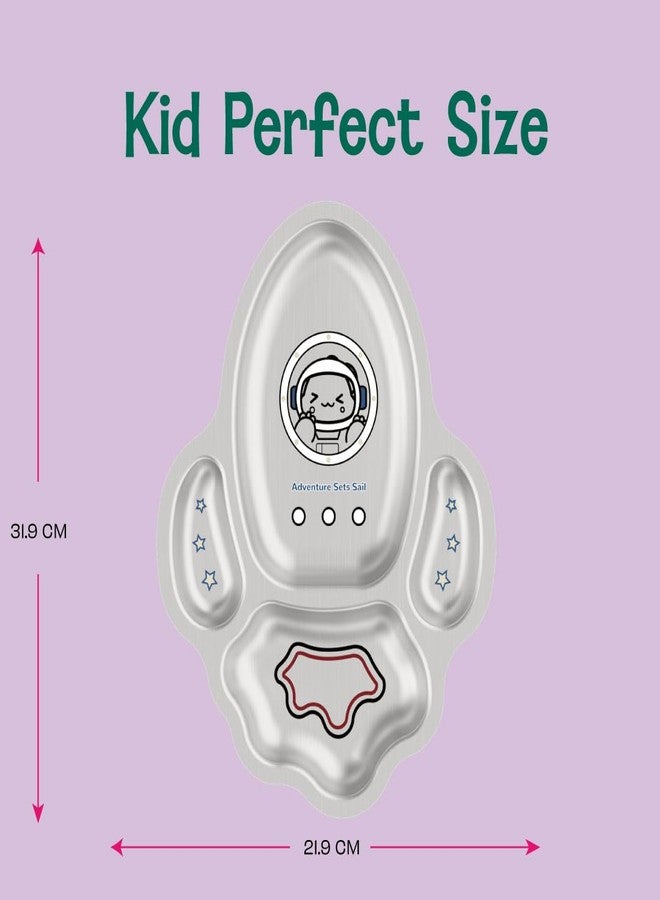 Basil Stainless Steel Plate for Kids - Kids Plates for Food with 4 Compartments - Dinner Plates for Baby - Unbreakable Dinner Plates - Ideal for Birthday, Return Gifting - BPA-Free - Rocket Plate Dino - Image 5