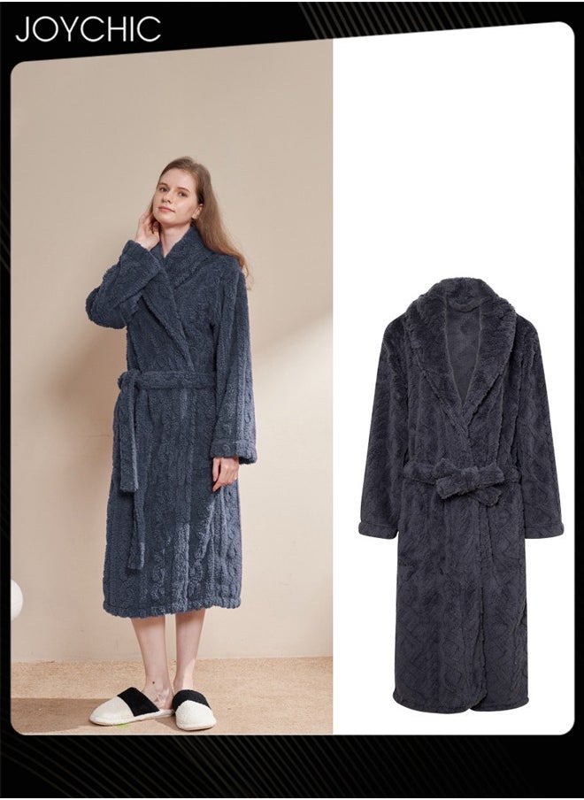 Joychic Autumn and Winter Jacquard Coral Velvet Thickened Warm Pajamas for Women Fashion Green Fruit Collar Long-Sleeved Skin-friendly Bedroom Sleep Robe with Pockets Dark Grey  - Image 1