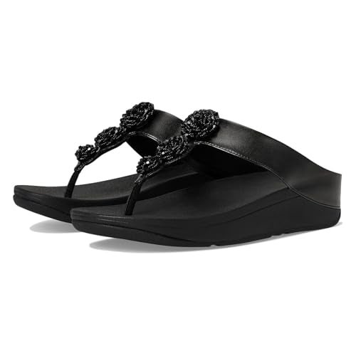 FitFlop Women's Fino Beadie-Button Metallic Toe-Post Sandals, Metallic Black, 5 - Image 3