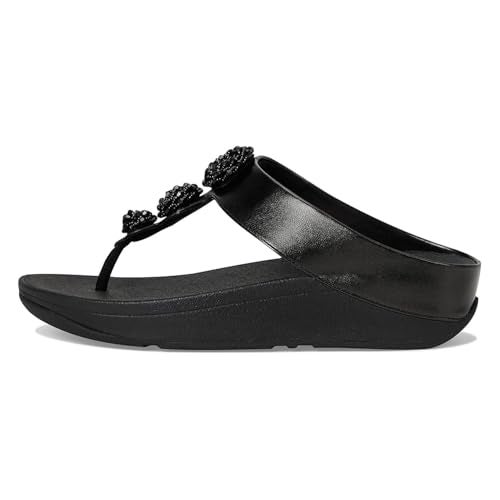 FitFlop Women's Fino Beadie-Button Metallic Toe-Post Sandals, Metallic Black, 5 - Image 1