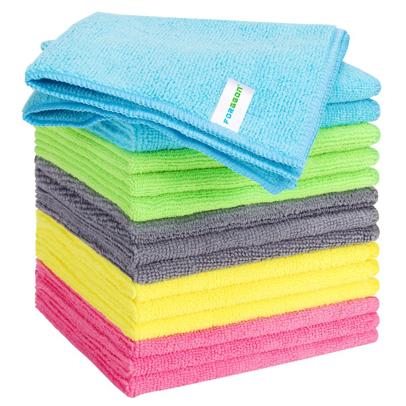 Forggon 15pcs Microfiber Cleaning Cloth Lint Free Absorbent Streak Free NonAbrasive Reusable and WashableCleaning Towels with 5 Color Assorted115X115GreenBlueYellowPinkGrey - Image 3