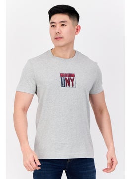 Men Crew Neck Short Sleeve Brand Logo T-Shirts, Heather Grey