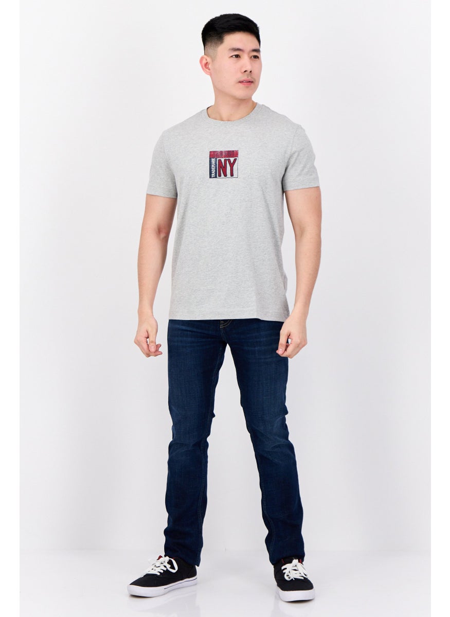 ESPRIT - Men Crew Neck Short Sleeve Brand Logo T-Shirts, Heather Grey - Image 1