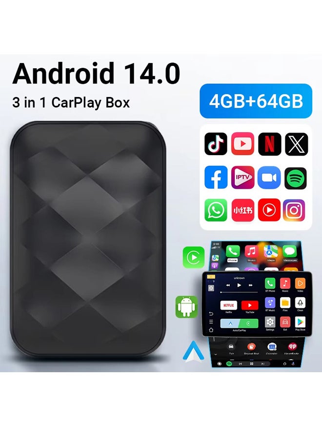 Generic - 3 in 1 CarPlay and Android Auto WiFi Adapter Android 14 Wired to Wireless Smart Box, Plug and Play for Car AI Box on YouTube - Image 1