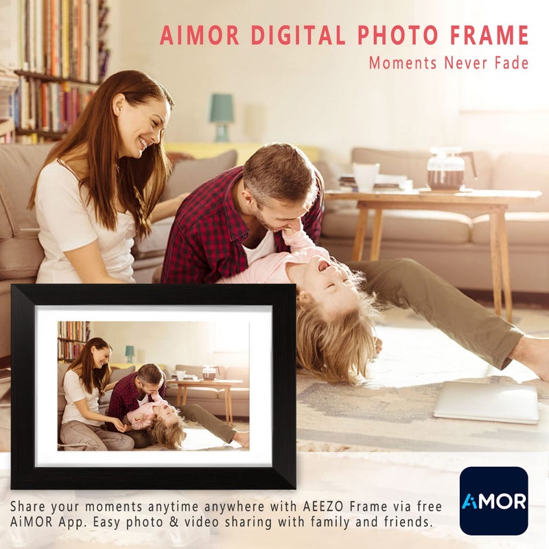 AEEZO AEEZO Digital Picture Frame 10.1 Inch 1280x800 IPS Touch Screen WiFi Smart Digital Photo Frame with 16GB Storage, Auto-Rotate Easy Setup to Share Photos or Videos via AiMOR APP, Wall Mountable Black  - Image 2