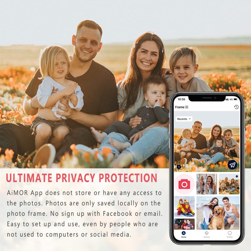 AEEZO AEEZO Digital Picture Frame 10.1 Inch 1280x800 IPS Touch Screen WiFi Smart Digital Photo Frame with 16GB Storage, Auto-Rotate Easy Setup to Share Photos or Videos via AiMOR APP, Wall Mountable Black  - Image 4