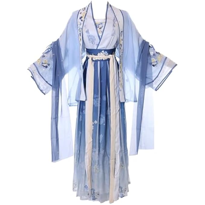 HAN-014 HANFU DRESS BLUE TRADITIONAL 5-PIECE CHINA CLOTHING COSPLAY ROBE COSTUME EMBROIDERED - Image 1