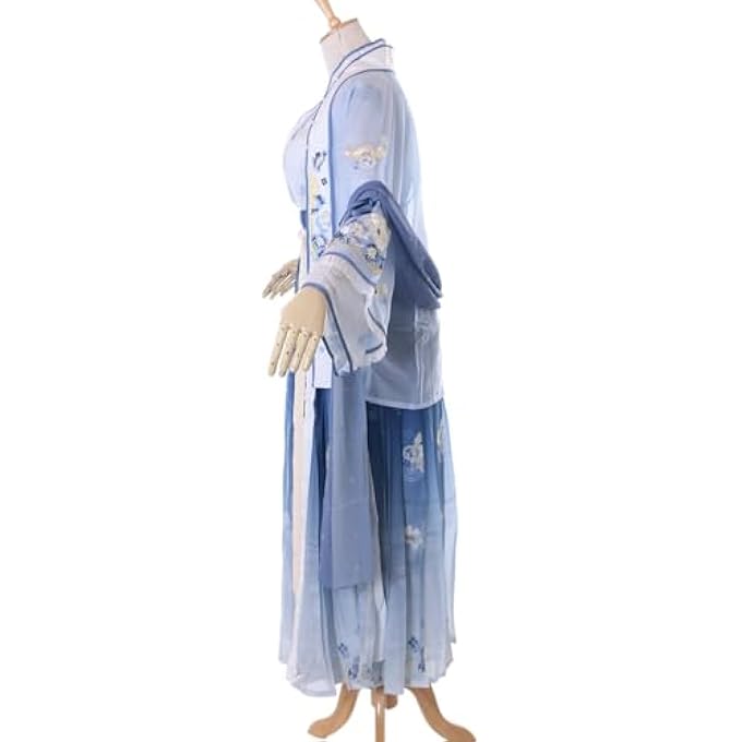 HAN-014 HANFU DRESS BLUE TRADITIONAL 5-PIECE CHINA CLOTHING COSPLAY ROBE COSTUME EMBROIDERED - Image 4