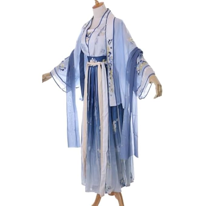 HAN-014 HANFU DRESS BLUE TRADITIONAL 5-PIECE CHINA CLOTHING COSPLAY ROBE COSTUME EMBROIDERED - Image 3