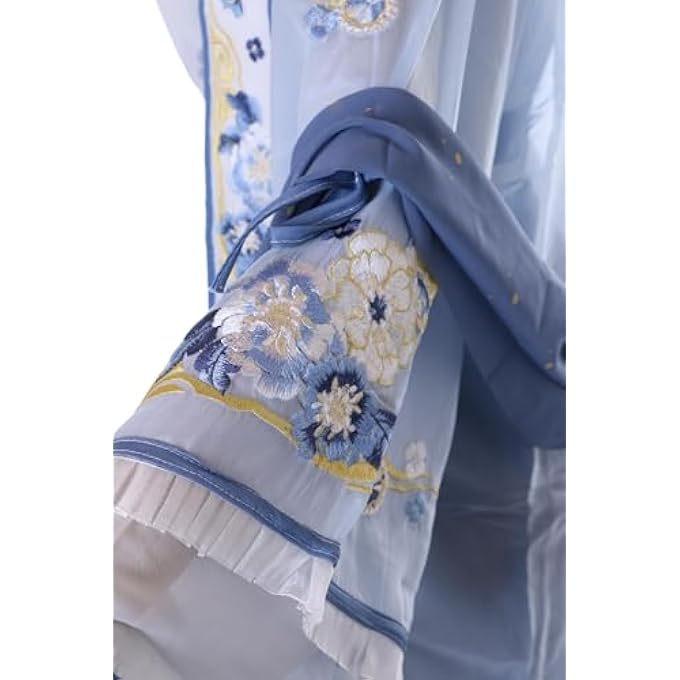 HAN-014 HANFU DRESS BLUE TRADITIONAL 5-PIECE CHINA CLOTHING COSPLAY ROBE COSTUME EMBROIDERED - Image 5