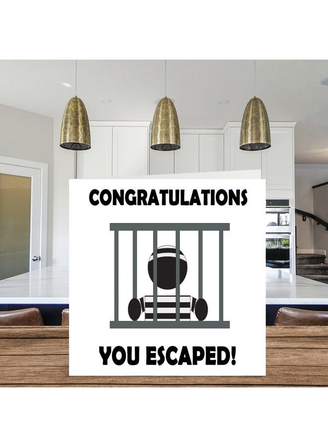 Stuff4 Leaving Gifts for Colleagues Women Men - Congratulations You Escaped! - Sorry Your Leaving Good Luck In Your New Job Card, 145mm x 145mm Greeting Cards, Funny Leaving Gifts Congratulations Card - Image 3
