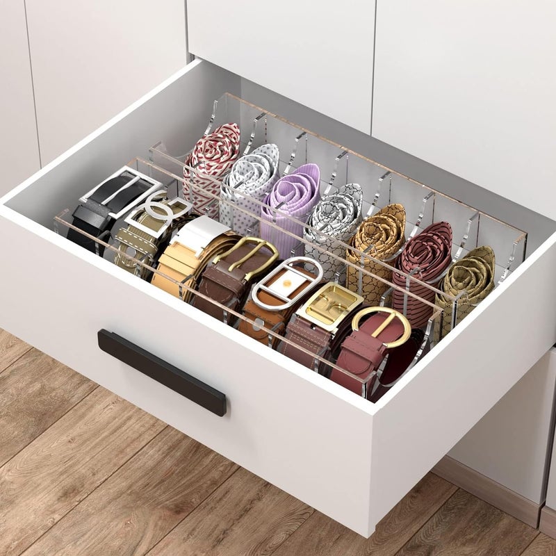 INDIDECOR INDIDECOR 22273 Belt Organizer Acrylic Belt Storage Holder for The Closet 7 Compartments Display Case for Tie and Bow Tie Clear - Image 5