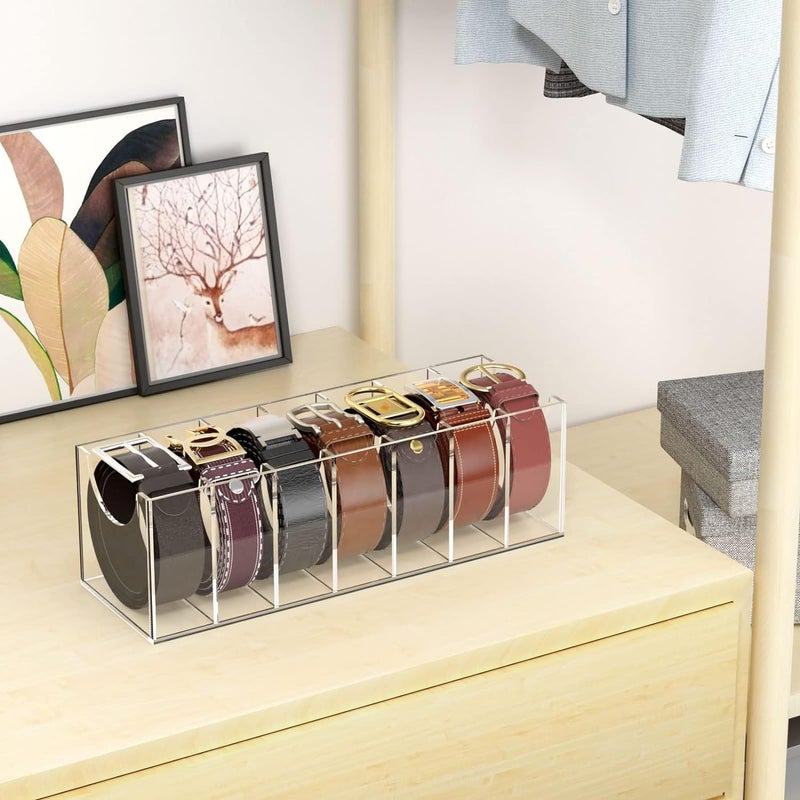 INDIDECOR INDIDECOR 22273 Belt Organizer Acrylic Belt Storage Holder for The Closet 7 Compartments Display Case for Tie and Bow Tie Clear - Image 2