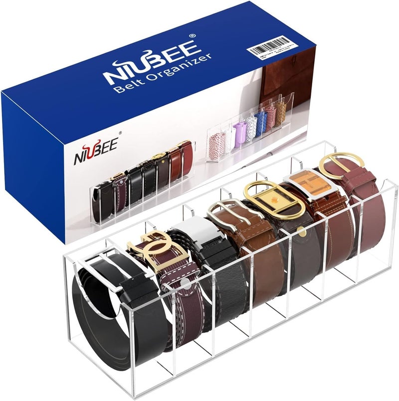 INDIDECOR INDIDECOR 22273 Belt Organizer Acrylic Belt Storage Holder for The Closet 7 Compartments Display Case for Tie and Bow Tie Clear - Image 4