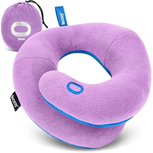 BCOZZY Kids Travel Neck Pillow (8-12 Y/O)– Patented Soft Child Pillow for Head & Chin Support in Car, Airplane, and Road Trip Sleeping. Adjustable Size. Carry Bag. Fully Washable. Medium, Light Purple - Image 1