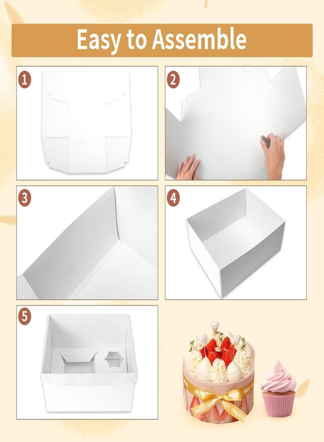 CHENZEM 5 Packs Bento Cake and Cupcake Box Fit 2 muffin Cupcakes and 1 Mini Cake Box with Clear Window and Stickers for Wedding Birthday Mother's Day Party Baking Supplies(White, 1+2(5 Pack)) - Image 4