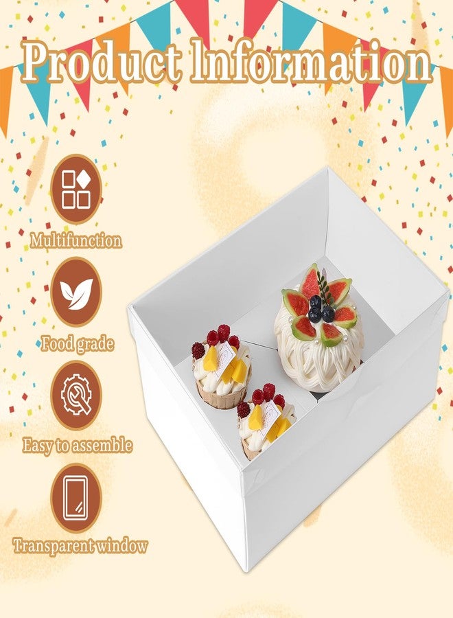 CHENZEM 5 Packs Bento Cake and Cupcake Box Fit 2 muffin Cupcakes and 1 Mini Cake Box with Clear Window and Stickers for Wedding Birthday Mother's Day Party Baking Supplies(White, 1+2(5 Pack)) - Image 3