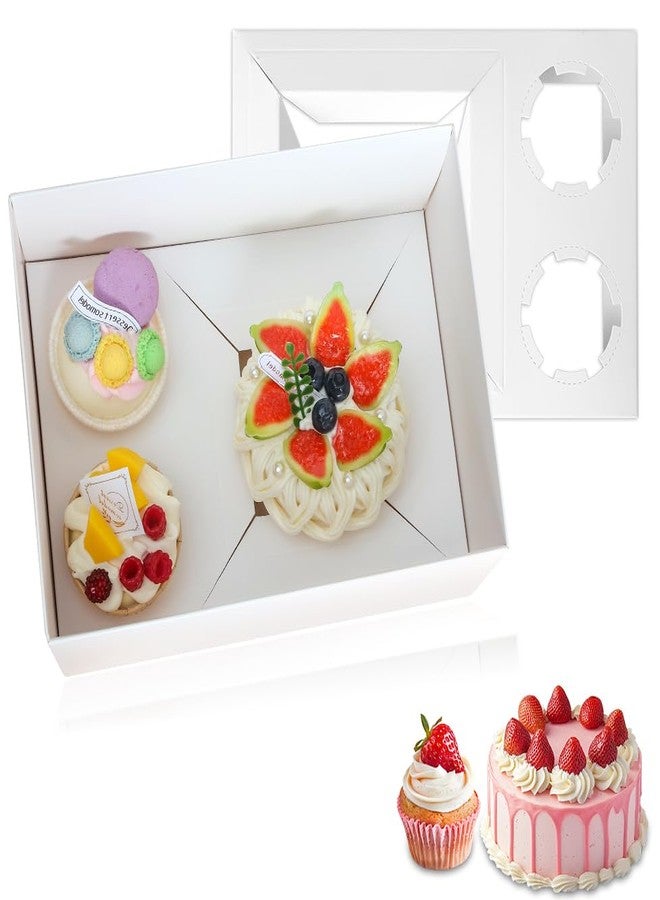 CHENZEM 5 Packs Bento Cake and Cupcake Box Fit 2 muffin Cupcakes and 1 Mini Cake Box with Clear Window and Stickers for Wedding Birthday Mother's Day Party Baking Supplies(White, 1+2(5 Pack)) - Image 1