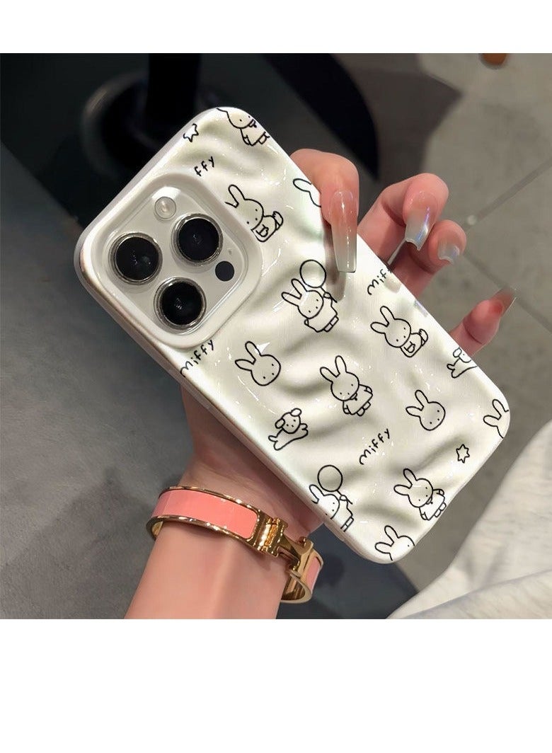 NIBEMINENT Full Screen Lines Mimi Rabbit Protective TPU Case Cover For iPhone 15, White