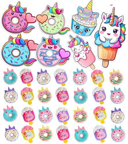 YEGEER Valentines Day Gifts for Kids Valentines Unicorn Donut Erasers with Cards Classroom Exchange Prizes Party Favors Ideal Valentine Gifts for Boys Girls School Classroom Prize Exchange Ice cream - Image 1