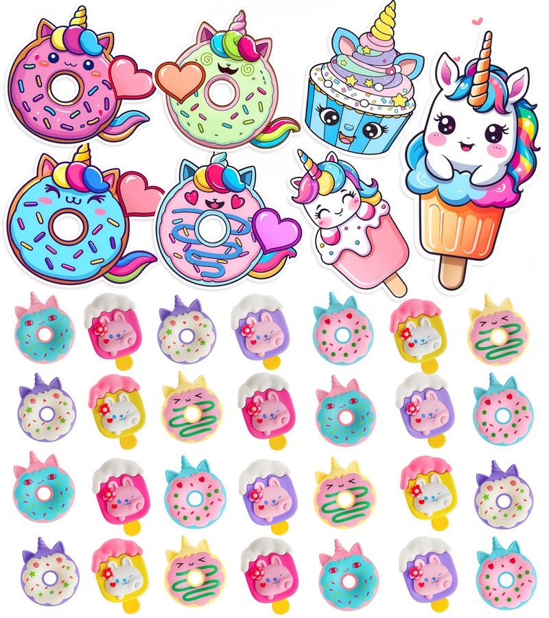 YEGEER Valentines Day Gifts for Kids Valentines Unicorn Donut Erasers with Cards Classroom Exchange Prizes Party Favors Ideal Valentine Gifts for Boys Girls School Classroom Prize Exchange Ice cream - Image 3