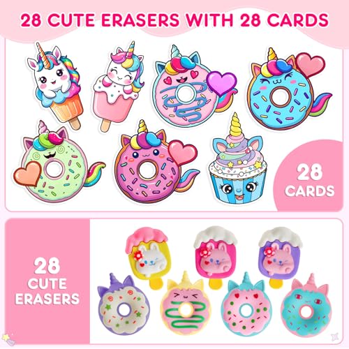 YEGEER Valentines Day Gifts for Kids Valentines Unicorn Donut Erasers with Cards Classroom Exchange Prizes Party Favors Ideal Valentine Gifts for Boys Girls School Classroom Prize Exchange Ice cream - Image 5