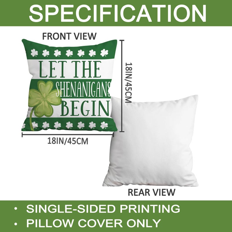 FUTBU St. Patrick's Day Throw Pillow Covers, Lucky Sharmcork Clover Pinch Me Hat Cushion Case Decoration for Sofa Couch Set of 4 Bless Our House 18x18 Inch - Image 2