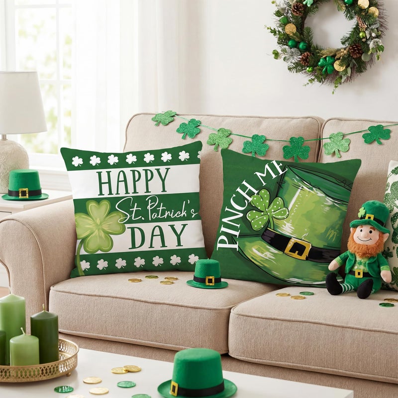 FUTBU St. Patrick's Day Throw Pillow Covers, Lucky Sharmcork Clover Pinch Me Hat Cushion Case Decoration for Sofa Couch Set of 4 Bless Our House 18x18 Inch - Image 5