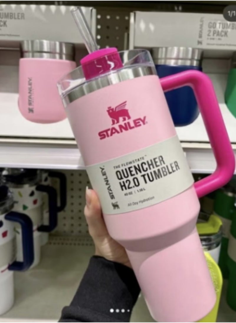 Stanley - 40oz Stanley Quencher H20 Flowstate Stainless Steel Vacuum Insulated Tumbler with Lid and Straw for Water, Iced Tea or Coffee, Smoothie and More, Cream (Flamingo Pink) - Image 1