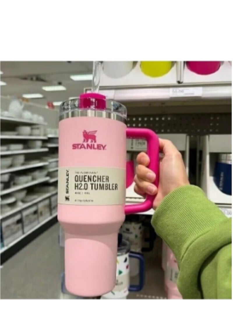 Stanley - 40oz Stanley Quencher H20 Flowstate Stainless Steel Vacuum Insulated Tumbler with Lid and Straw for Water, Iced Tea or Coffee, Smoothie and More, Cream (Flamingo Pink) - Image 1