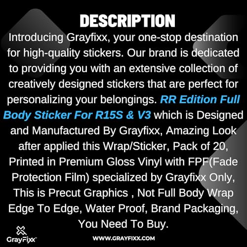 Grayfixx RR Edition Full Body Sticker for R15 V3 | Made in Premium Gloss Vinyl with FPF(Fade Protection Film), Water Proof, Precut Sticker, Pack of 1 Both Side with 2 Years Guarantee-Self-Adhesive - Image 4