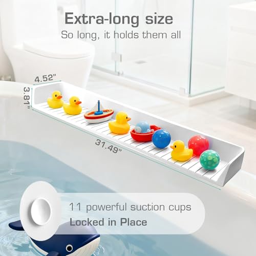 DubiLaka 315 Bathtub Splash Guard for Kids Toddlers Silicone Play Shelf Toy Storage Tray with Strong Suction Cups to Prevent Water Spills NoLeak Fun Bath Time Tub Toy Holder LedgeWhite - Image 3