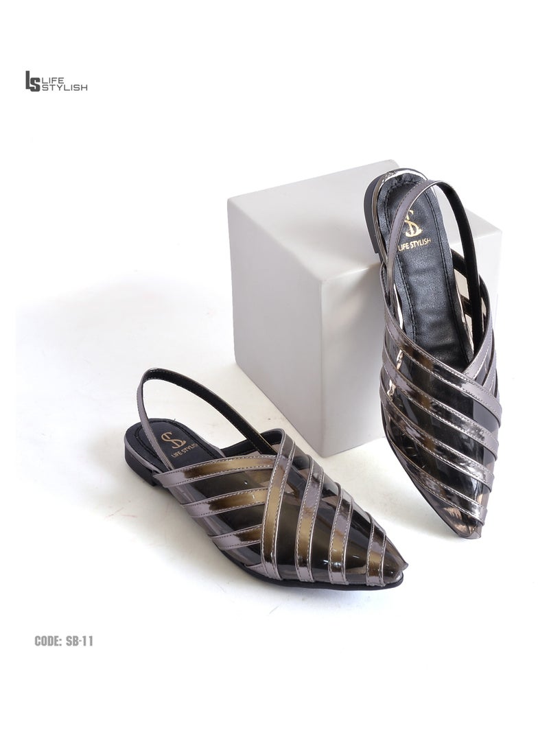 LIFESTYLISH - Mules Flat Leather SB-11 - Dark grey - Image 1