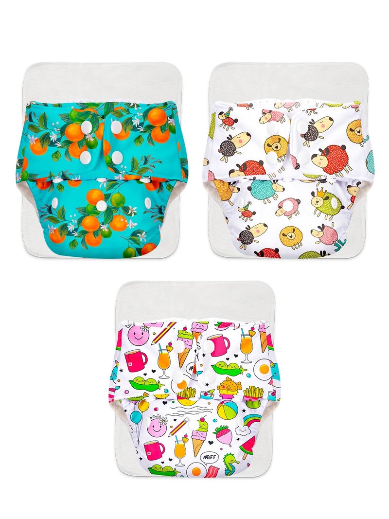 Superbottoms حفاضات قماش متقدمة مضادة للتسرب من سوبر بوتومز للأطفال، مجموعة مكونة من 3 حفاضات قابلة لإعادة الاستخدام و3 وسادات إدخال قابلة للغسل، مناسبة من 3 أشهر إلى 3 سنوات قابلة للتعديل - Image 1