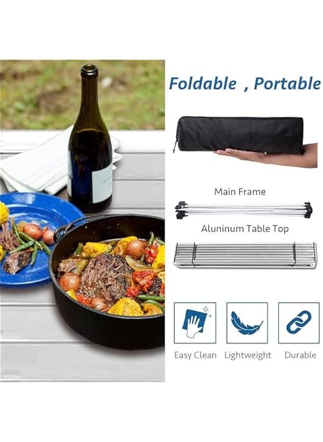 TRASSLE Portable Camping Table with Aluminum Table Top, Folding Beach Table Easy to Carry, Prefect for Outdoor, Picnic, BBQ, Cooking, Festival, Beach, Home (White)  - Image 4