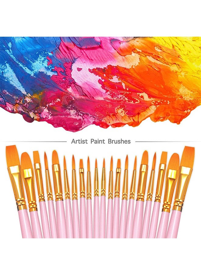 Paint Brush Set,20 Pcs Nylon Hair Paint Brushes for Acrylic Painting,Artist Paintbrushes for Acrylic,Oil,Watercolor Painting,Face Nail Art,Paint Brushes for Kids, Pink  - Image 2